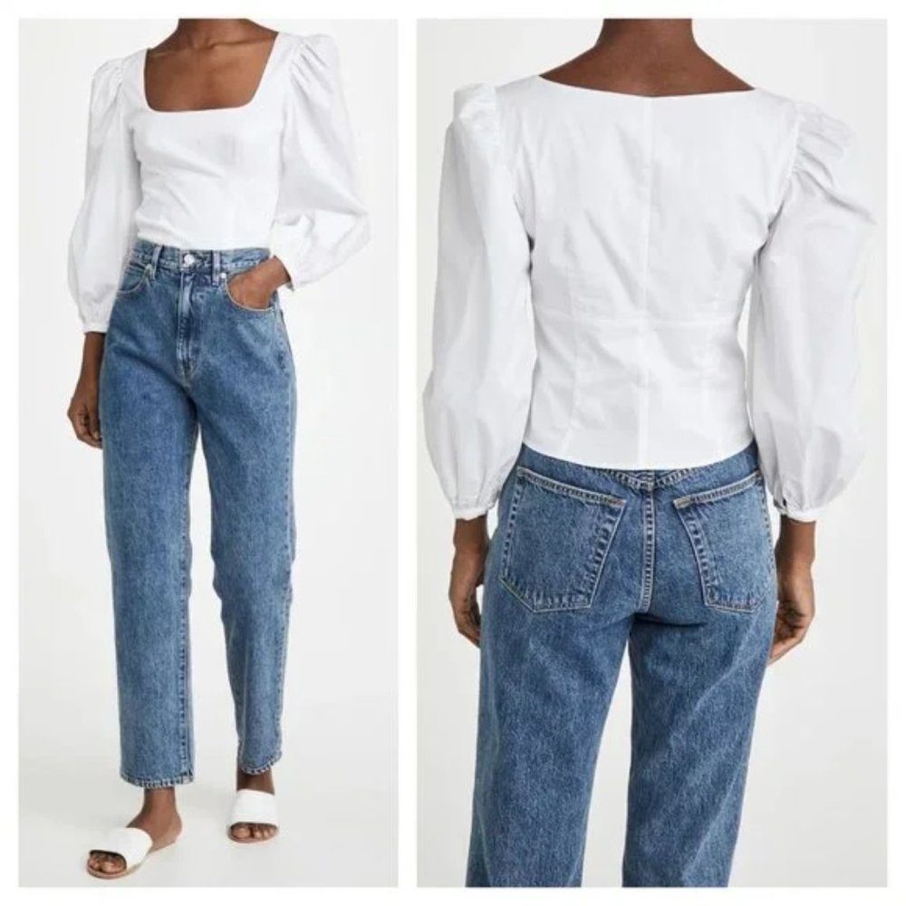 STAUD Size 0 Lana Puff Sleeves Blouse Top in White